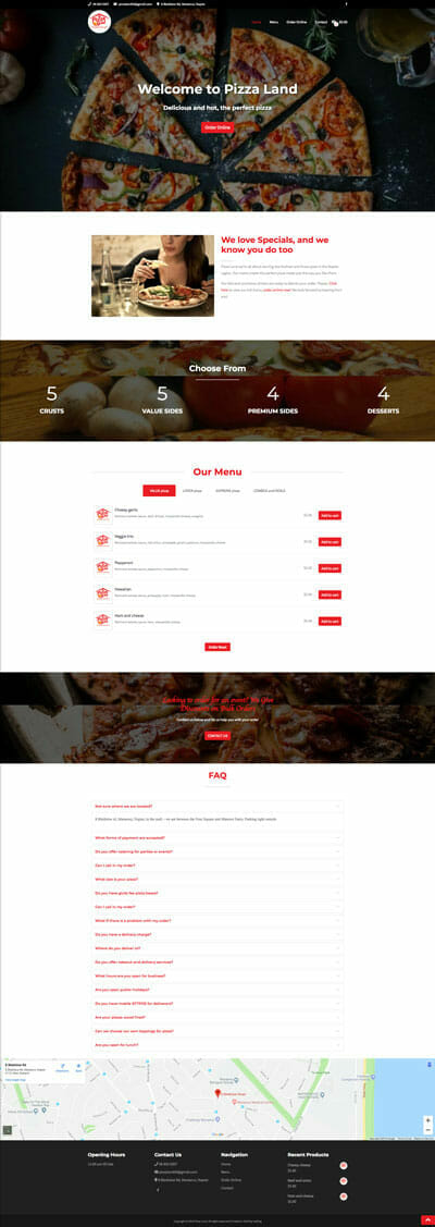 Pizza Land Website Design and Development